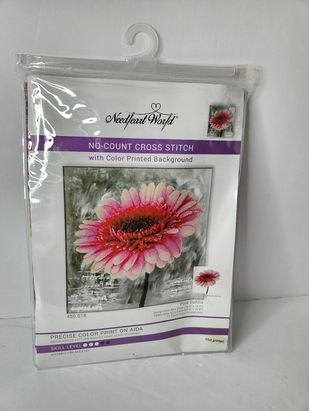 Pink Dahlia No-Count Cross Stitch Wall Art Kit